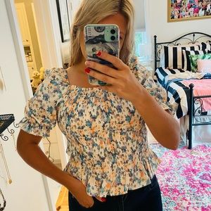 Floral puff sleeve blouse